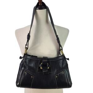 Nicoli Black Pebble Leather Italy Bag Purse  Brass Hardware Magnetic Closure